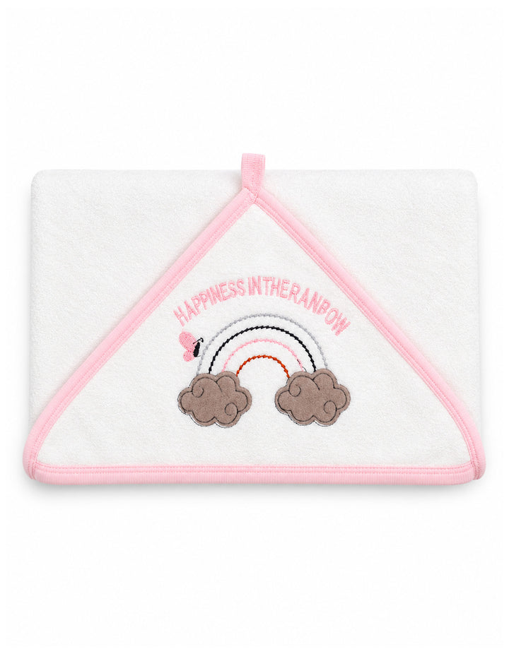 Baby Girl Bath Towel Hooded Rainbow White and Pink at Zubaidas Best Online Baby and Kids Store in Pakistan