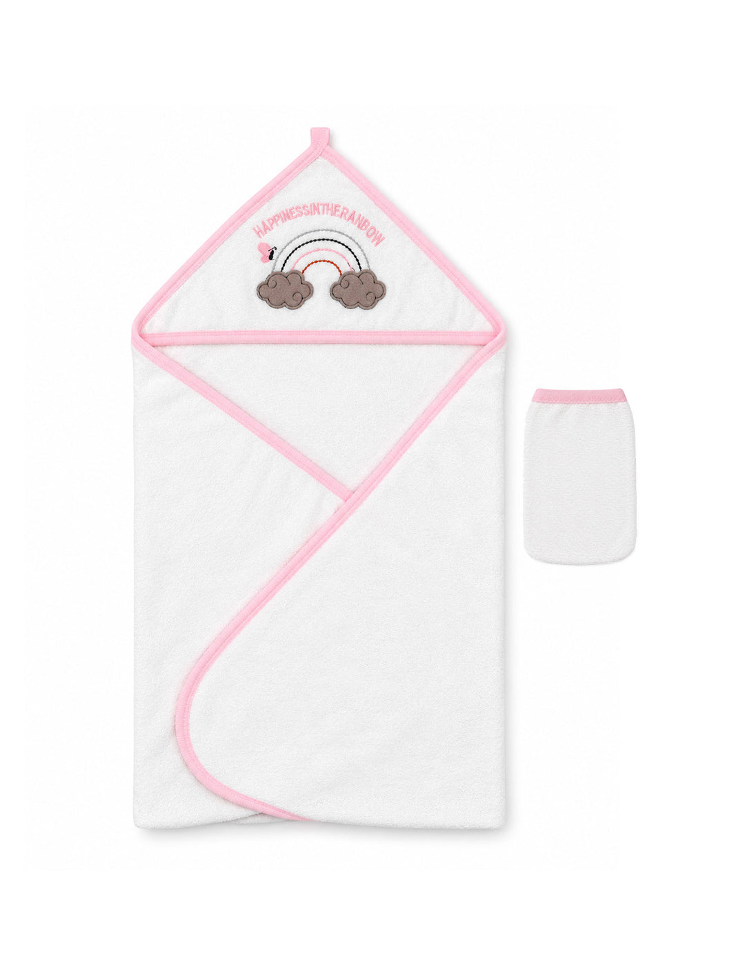 Baby Girl Bath Towel Hooded Rainbow White and Pink at Zubaidas