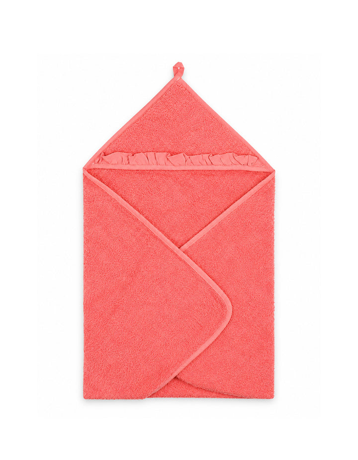 Baby Girl Bath Towel Hooded Ruffle Pink at Zubaidas