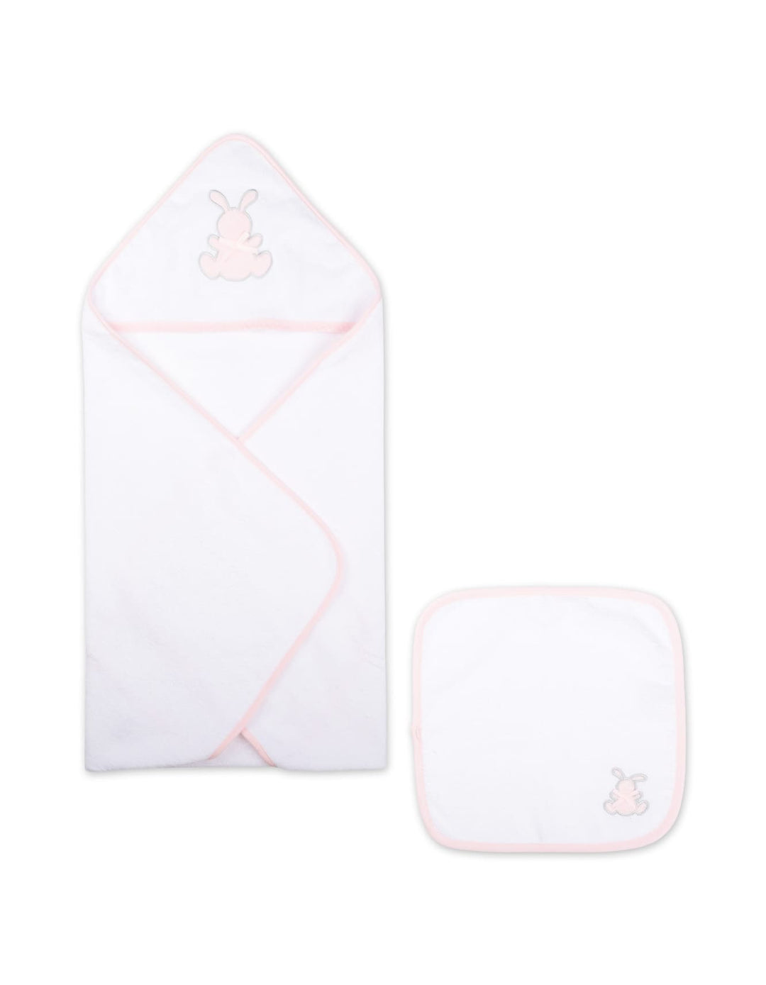 Baby Girl Bath Towel Set Bunny White and Pink at Zubaidas
