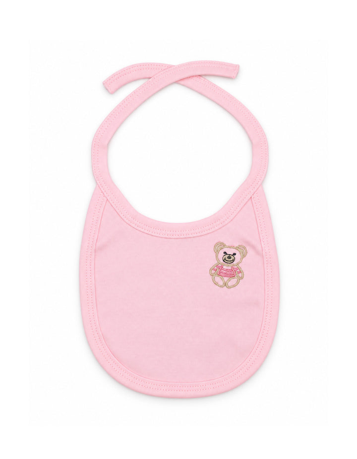 Baby Girl Bib Teddy Bear Pink at Zubaidas