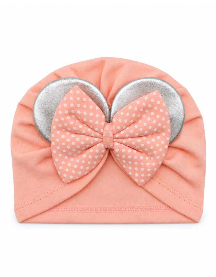 Baby Girl Cap Polka Dot Bow Peach at Zubaidas