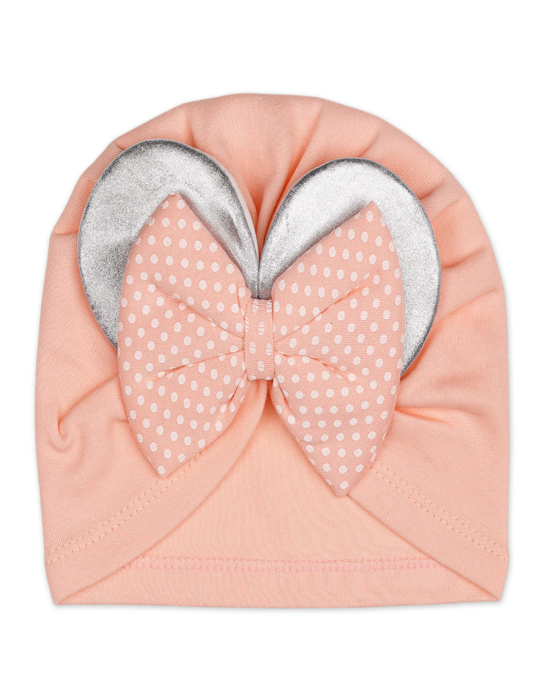 Baby Girl Cap Polka Dot Bow Peach at Zubaidas