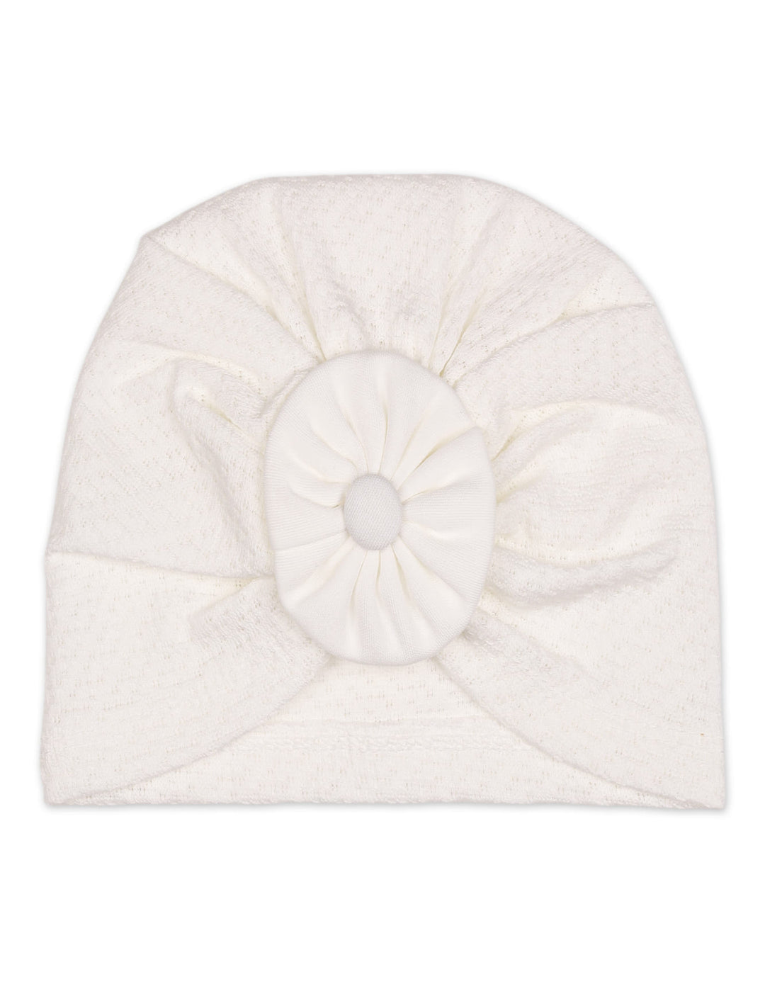 Baby Girl Cap Rosette Knitted Turban White at Zubaidas