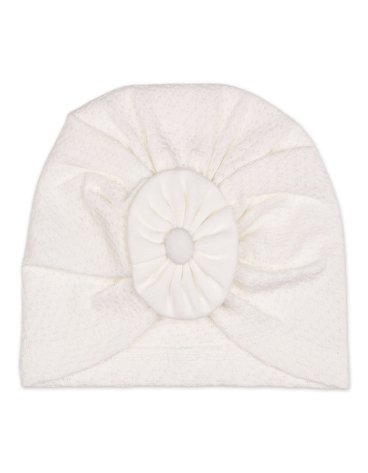 Baby Girl Cap Rosette Knitted Turban White at Zubaidas