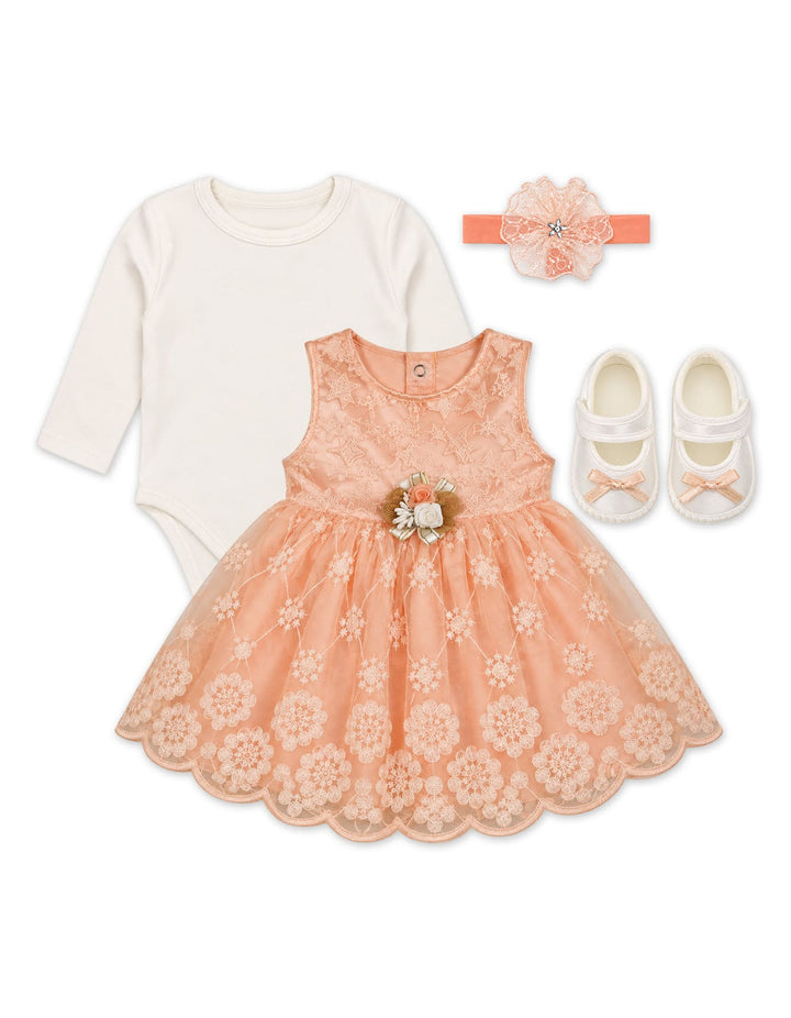 Baby Girl Gift Set 4 Pcs Floral Peach and White at Zubaidas