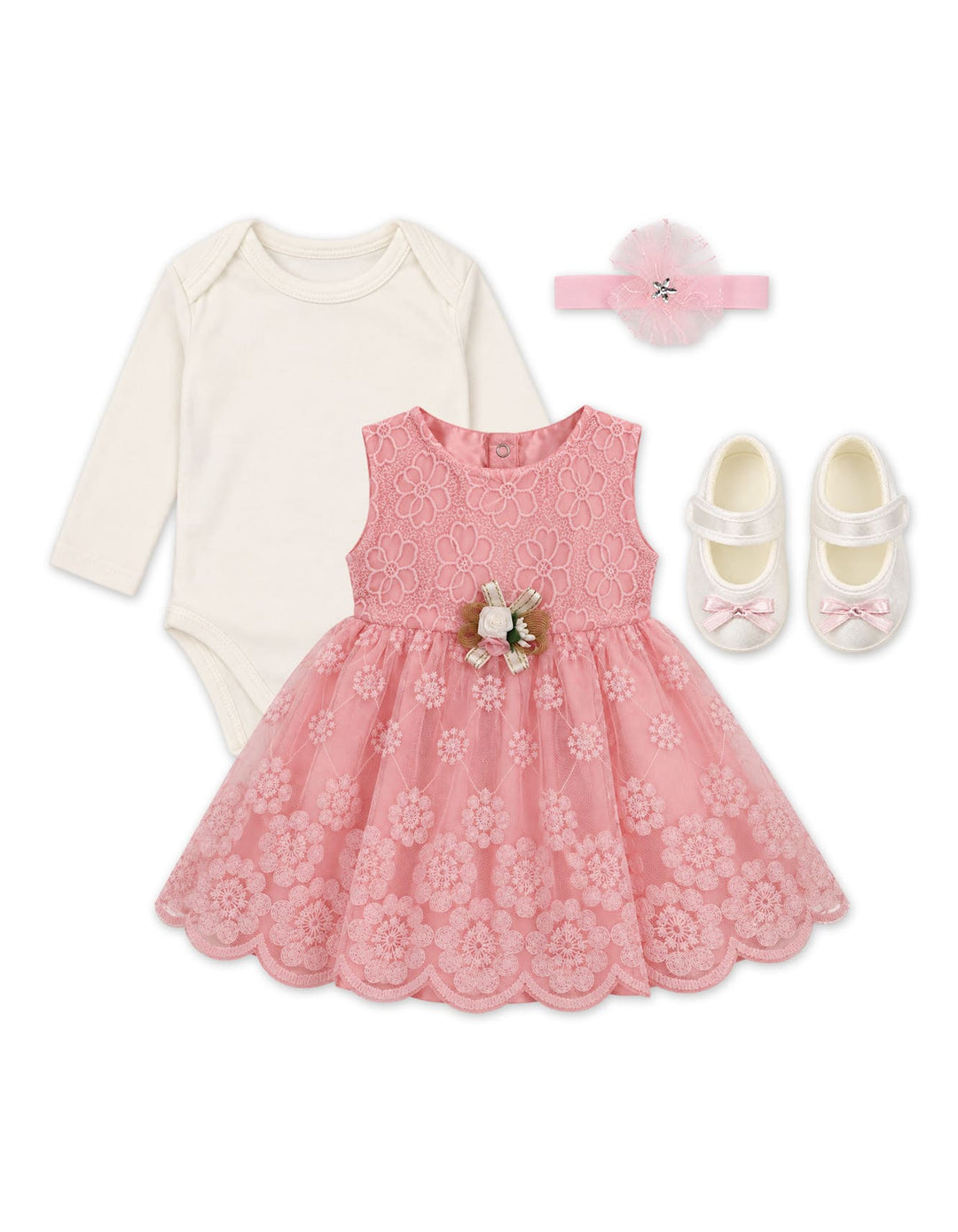 Baby Girl Gift Set 4 Pcs Floral Pink and White at Zubaidas