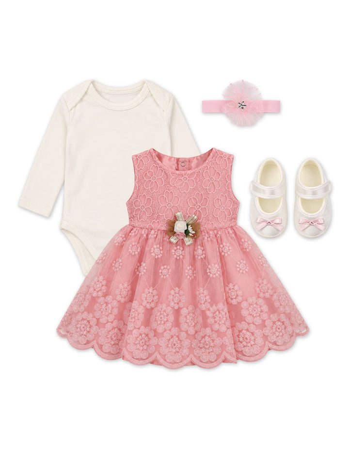 Baby Girl Gift Set 4 Pcs Floral Pink and White at Zubaidas