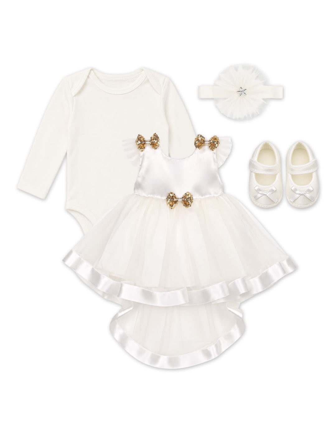 Baby Girl Gift Set 4 Pcs Sequin Bow White at Zubaidas
