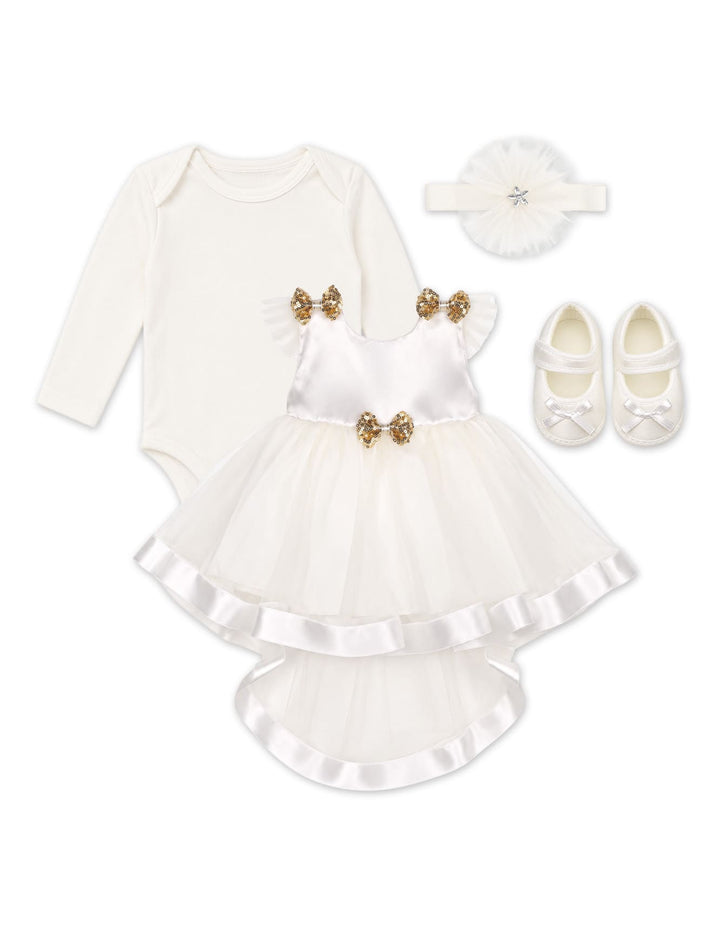 Baby Girl Gift Set 4 Pcs Sequin Bow White at Zubaidas