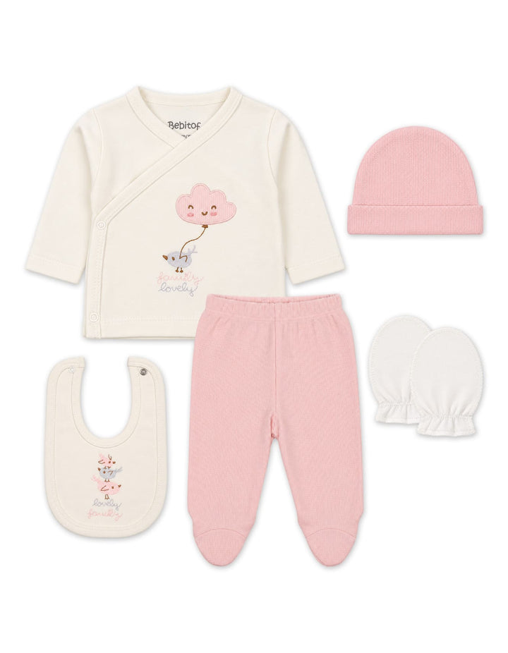 Baby Girl Gift Set 5 Pcs Lovely Family Off White and Pink at Zubaidas