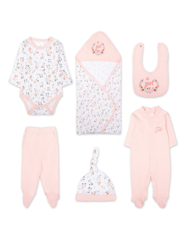 Baby Girl Gift Set 6 Pcs Floral Theme Pink at Zubaidas