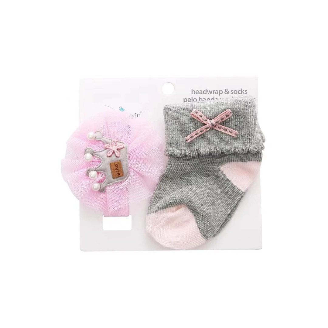 Baby Girl Headband and Socks Set Grey and Pink at Zubaidas