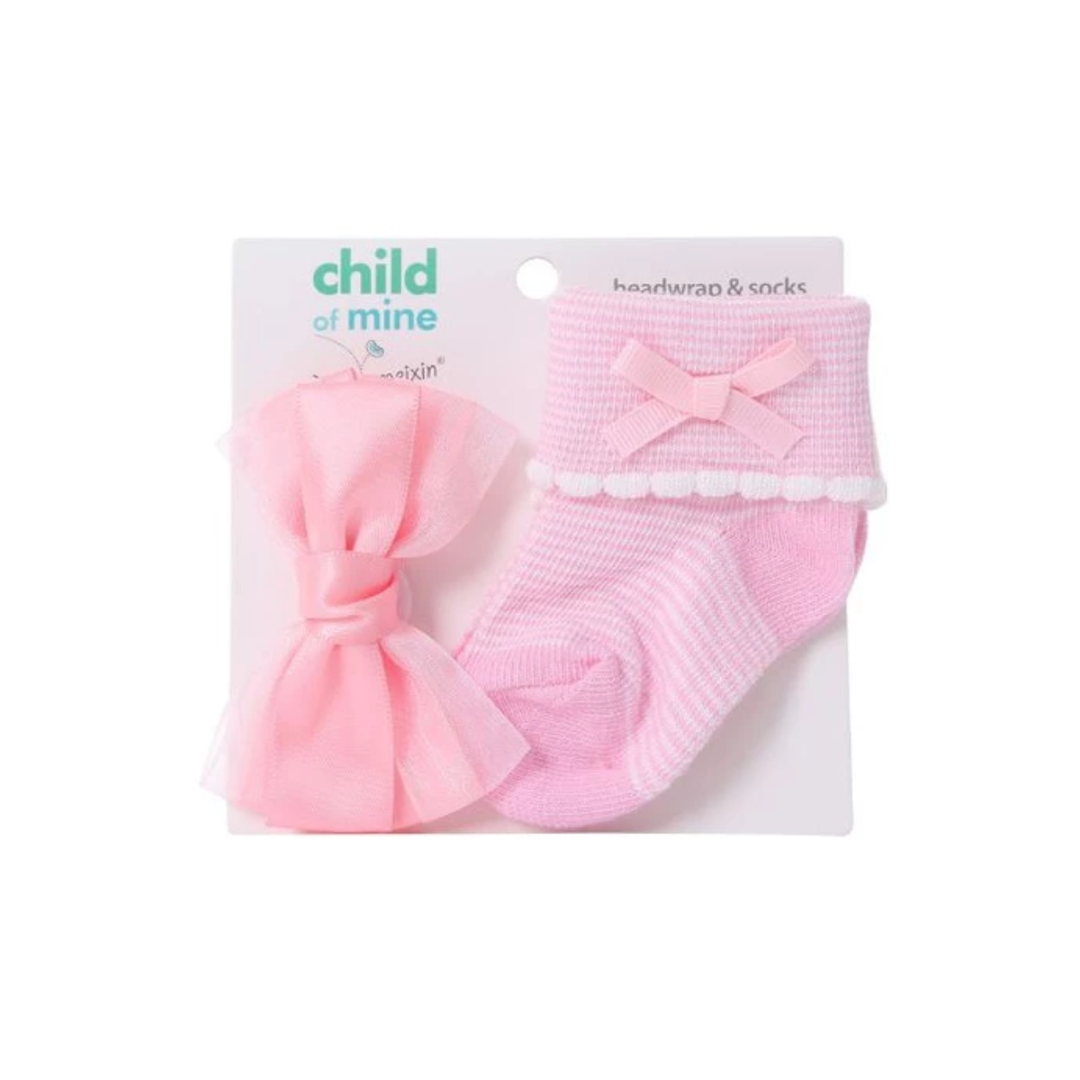 Baby Girl Headband and Socks Set Peach Pink at Zubaidas