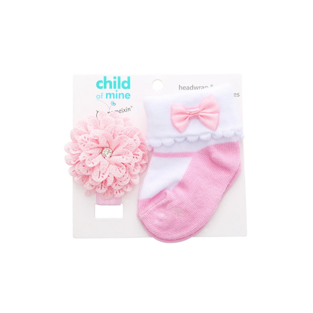 Baby Girl Headband and Socks Set Pink at Zubaidas