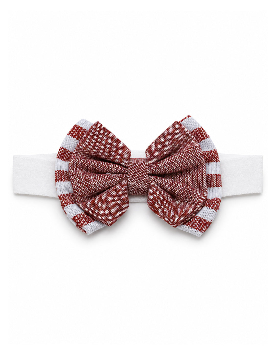 Baby Girl Headband Bow Double Layer Burgundy and White at Zubaidas