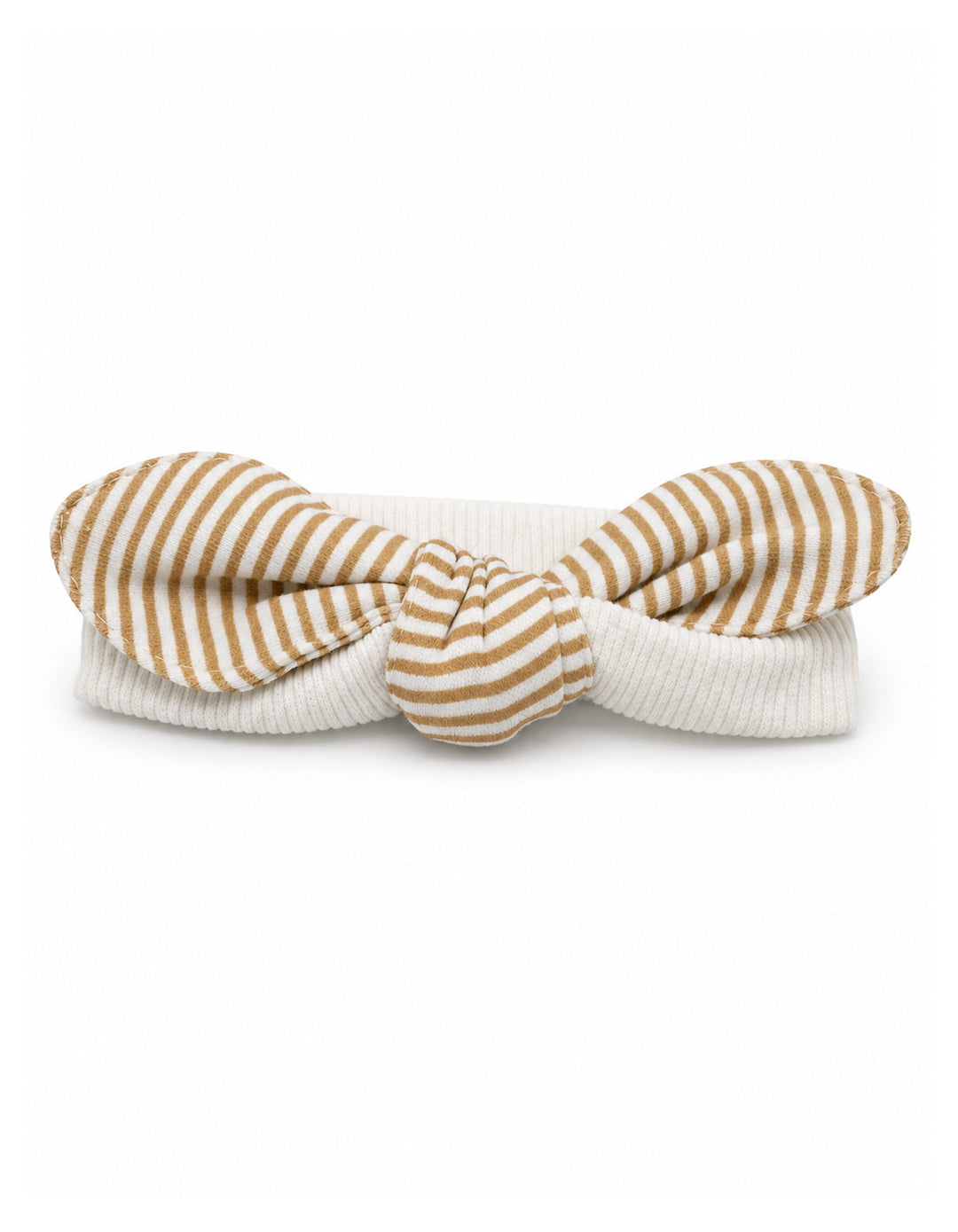 Baby Girl Headband Knot Bow Striped Beige and White at Zubaidas