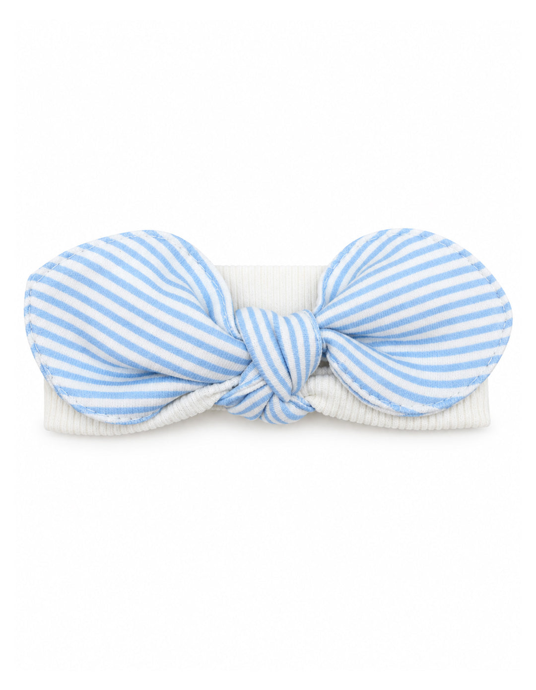 Baby Girl Headband Knot Bow Striped Light Blue and White at Zubaidas