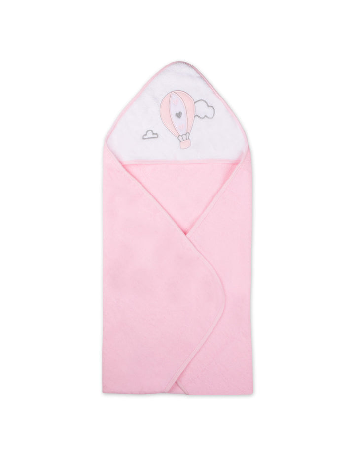 Baby Girl Hooded Bath Towel Pack of 2 Hot Air Balloon Pink and White at Zubaidas Official Pakistan