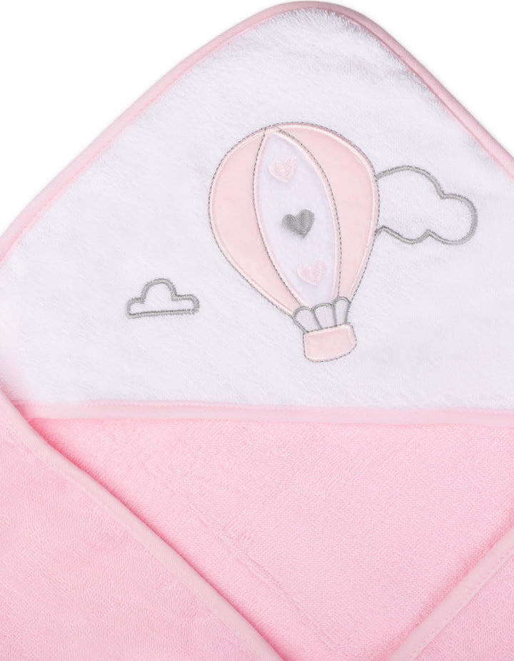 Baby Girl Hooded Bath Towel Pack of 2 Hot Air Balloon Pink and White at Zubaidas Online Pakistan