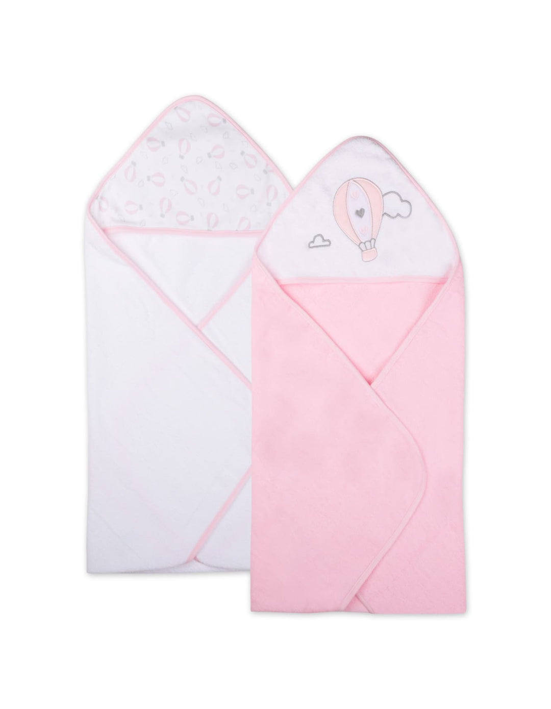 Baby Girl Hooded Bath Towel Pack of 2 Hot Air Balloon Pink and White at Zubaidas