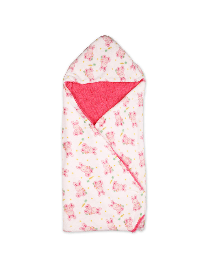 Baby Girl Hooded Swaddle Blanket Bunny White and Pink at Zubaidas