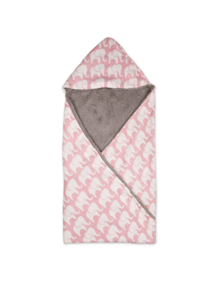 Baby Girl Hooded Swaddle Blanket Elephant Pink and Grey at Zubaidas