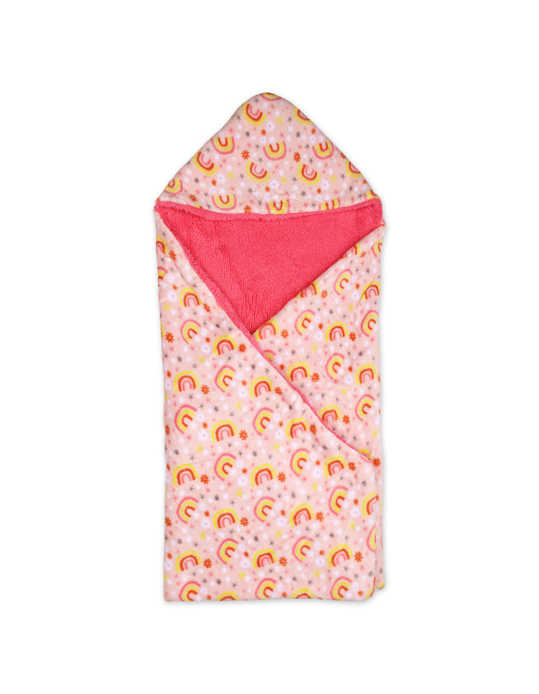 Baby Girl Hooded Swaddle Blanket Rainbow Light Pink and Dark Pink at Zubaidas