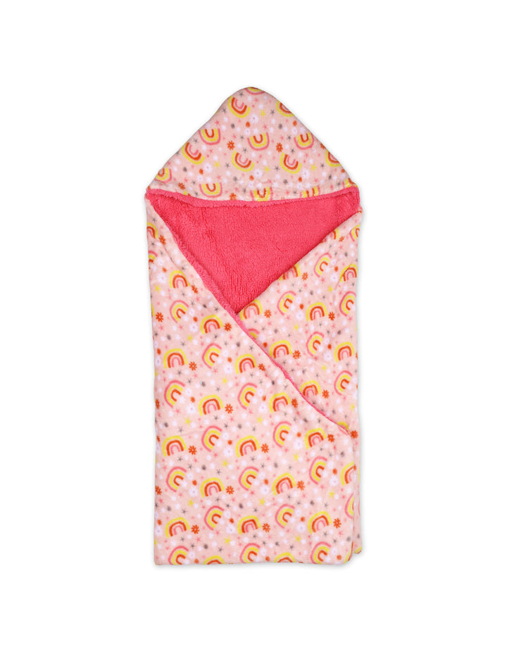 Baby Girl Hooded Swaddle Blanket Rainbow Light Pink and Dark Pink at Zubaidas