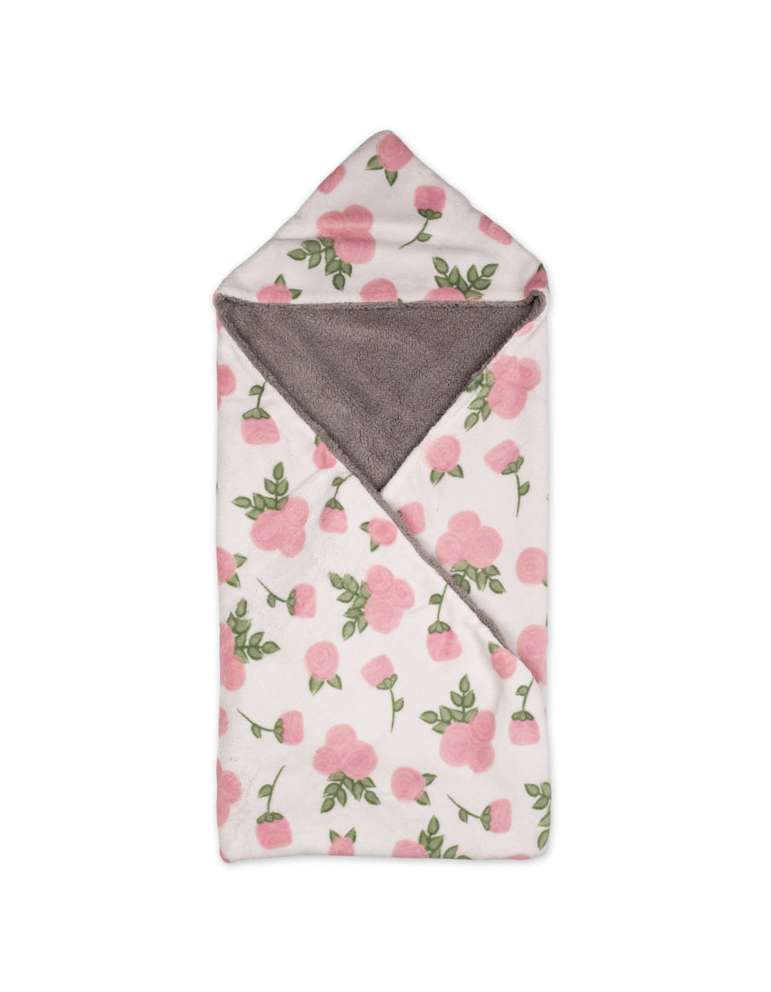 Baby Girl Hooded Swaddle Blanket Rose White and Grey at Zubaidas