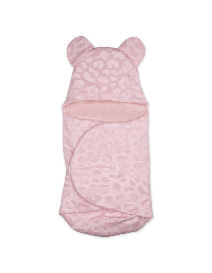 Baby Girl Hooded Swaddle Wrap Leopard Pink at Zubaidas