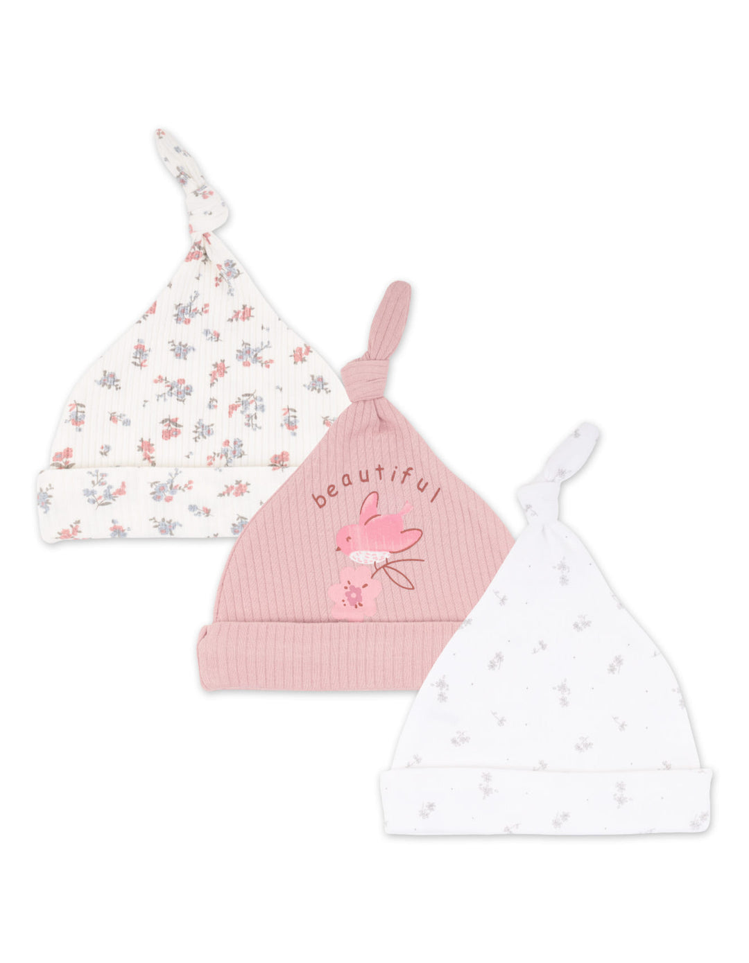 Baby Girl Knotted Cap Pack of 3 Floral Print at Zubaidas
