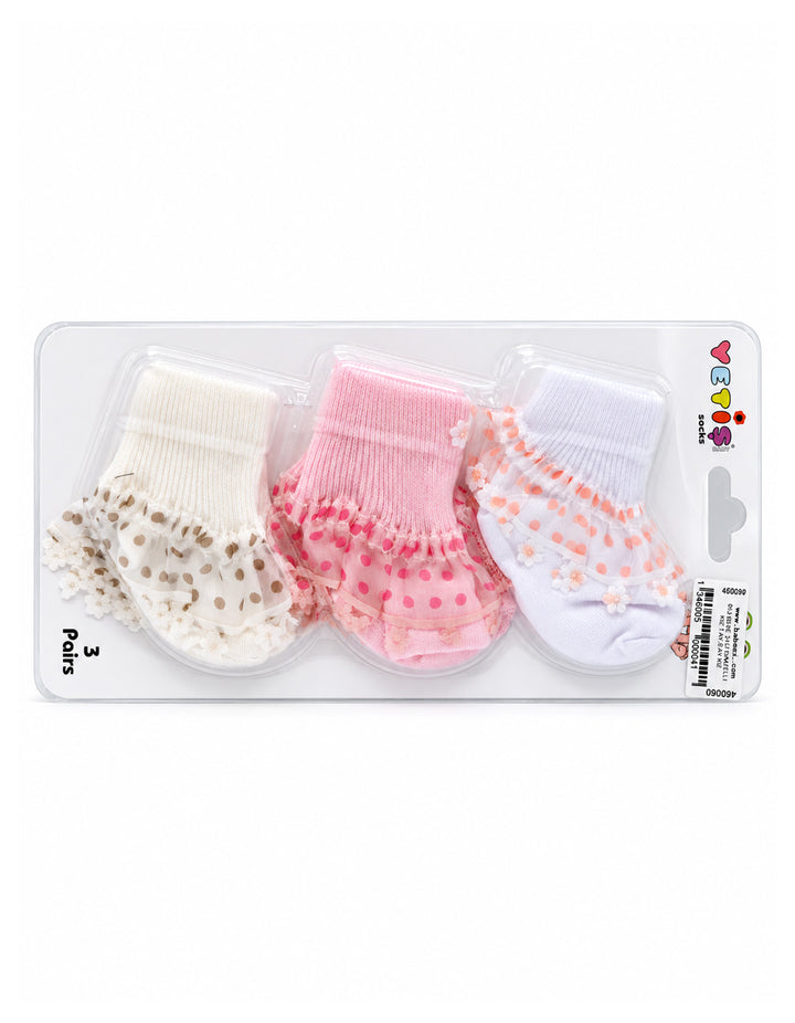 Baby Girl Pack of 3 Socks Polka Dot Tulle Frill Multicolor at Zubaidas