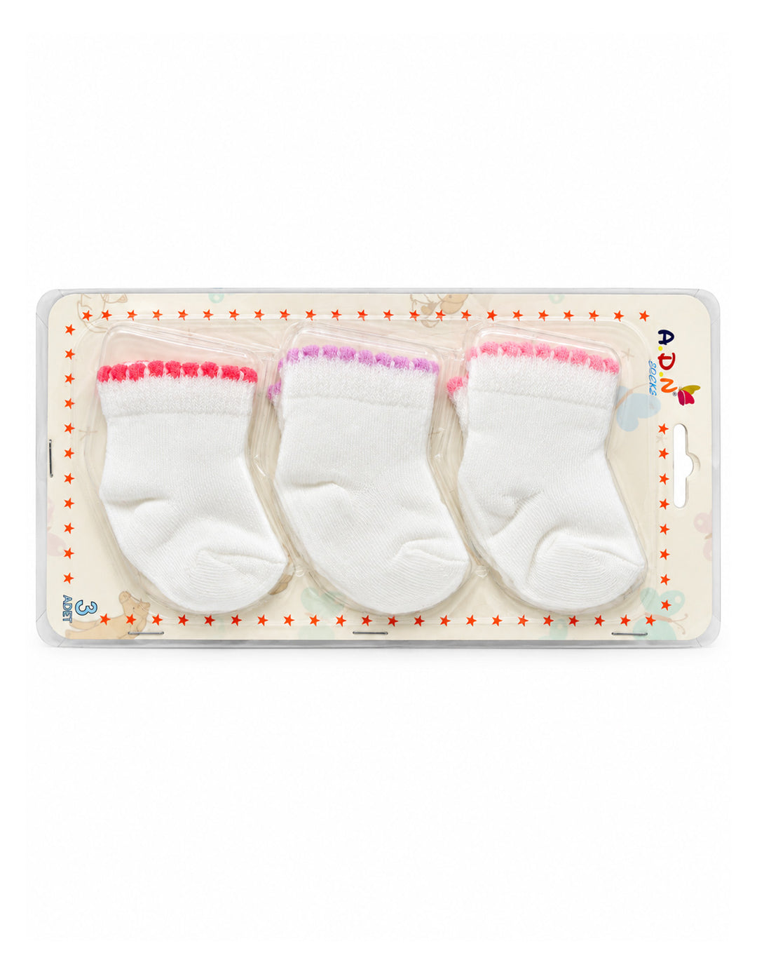 Baby Girl Pack of 3 Socks Trim White at Zubaidas
