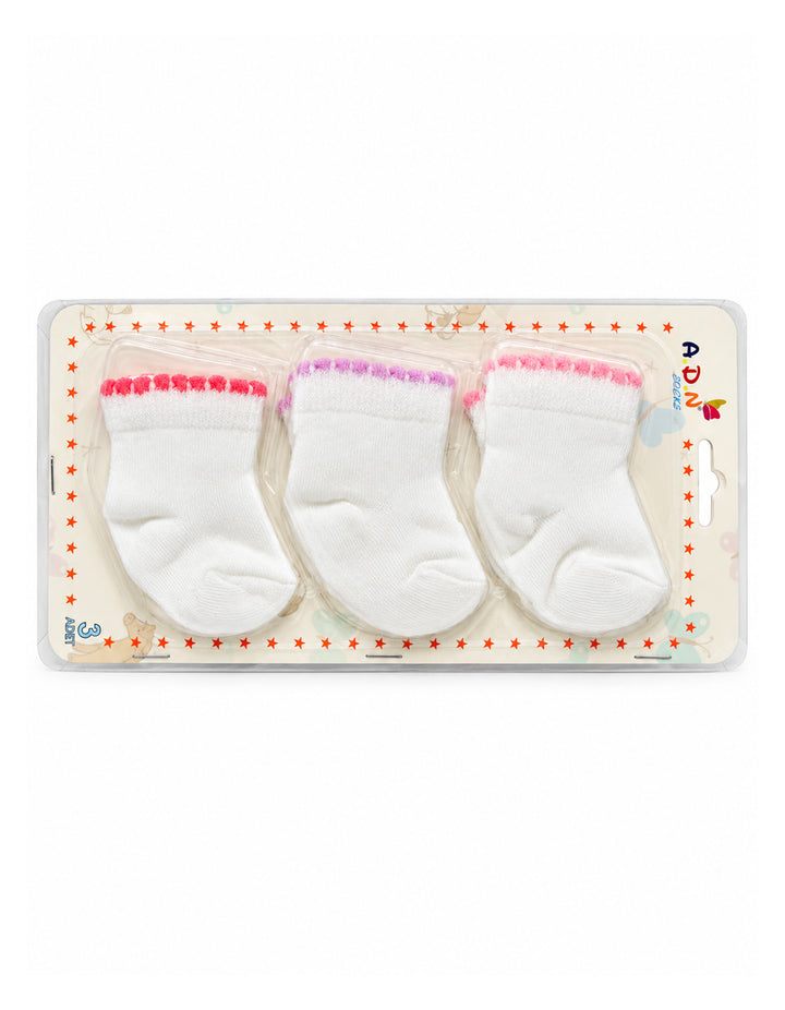 Baby Girl Pack of 3 Socks Trim White at Zubaidas