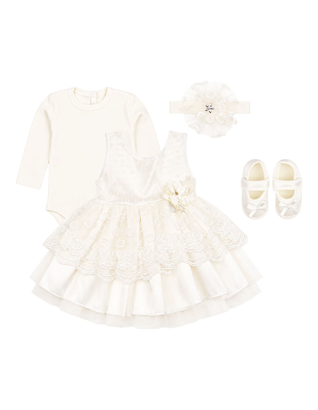 Baby Girl Party Outfit 4 Pcs Gift Set White at Zubaidas
