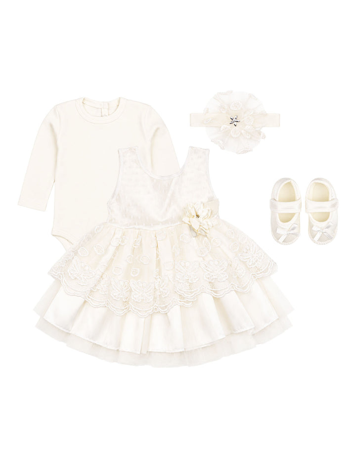 Baby Girl Party Outfit 4 Pcs Gift Set White at Zubaidas