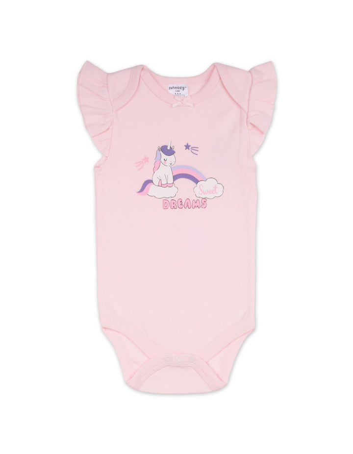 Baby Girl Short Sleeve Bodysuits 2 Pcs with Headband Sweet Dreams Unicorns at Zubaidas Online Pakistan