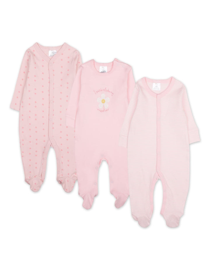 Baby Girl Sleepsuit Pack of 3 Flower Pink at Zubaidas