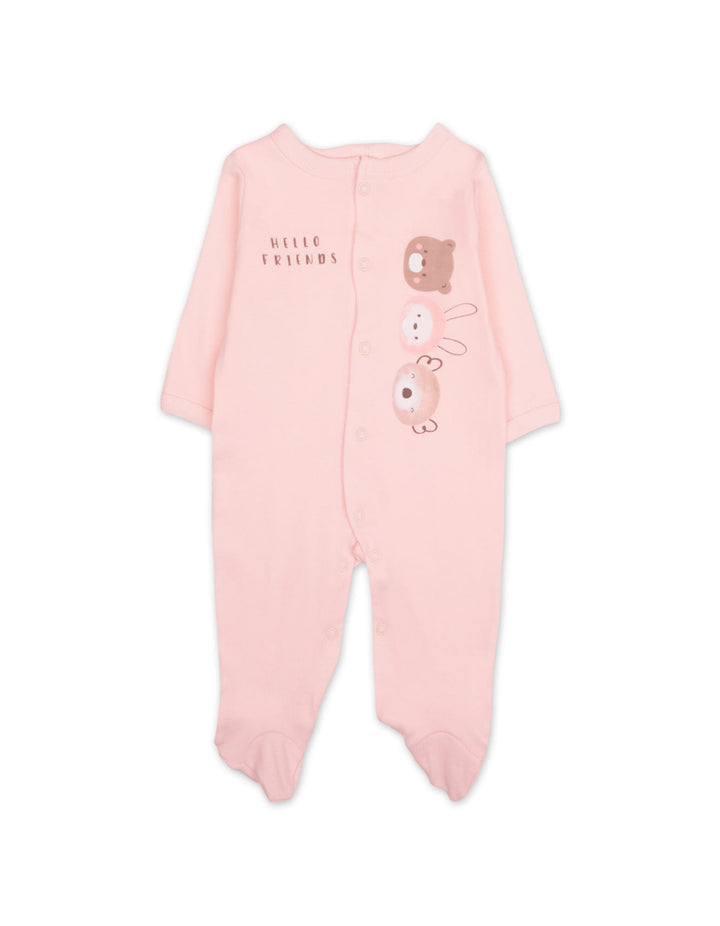 Baby Girl Sleepsuit Pack of 3 Hello Freinds Peach Pink at Zubaidas Official Pakistan