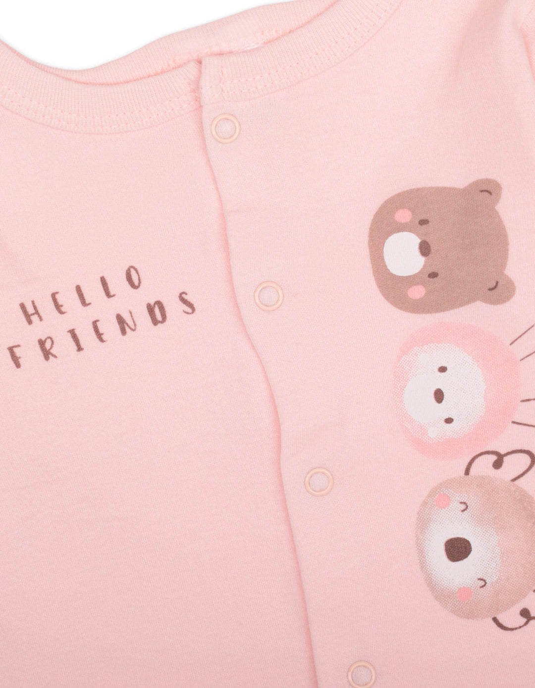 Baby Girl Sleepsuit Pack of 3 Hello Freinds Peach Pink at Zubaidas Online Pakistan