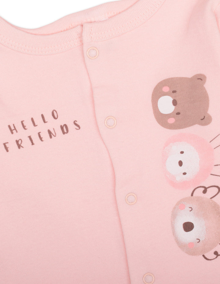 Baby Girl Sleepsuit Pack of 3 Hello Freinds Peach Pink at Zubaidas Online Pakistan