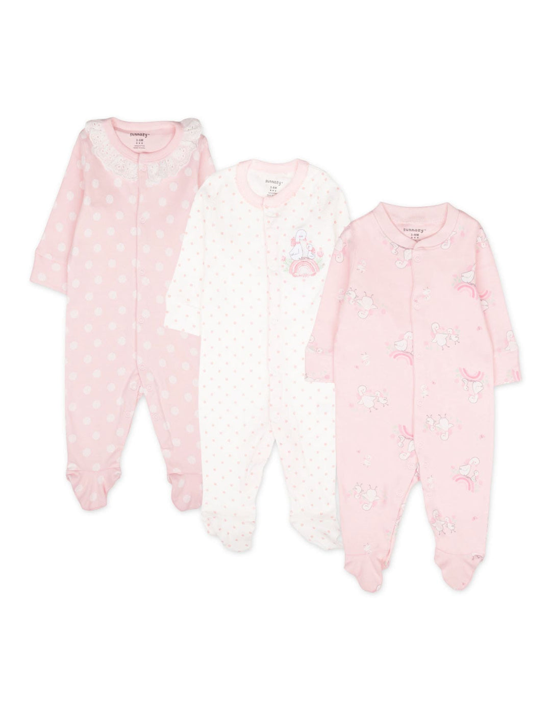 Baby Girl Sleepsuit Pack of 3 Polka Dot and Duck at Zubaidas