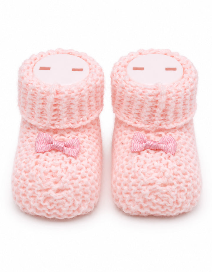 Baby Girl Soft Knit Booties with Bow Pink at Zubaidas Online Pakistan