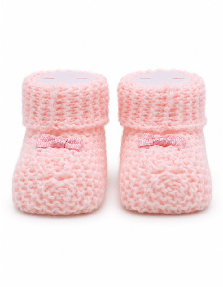 Baby Girl Soft Knit Booties with Bow Pink at Zubaidas