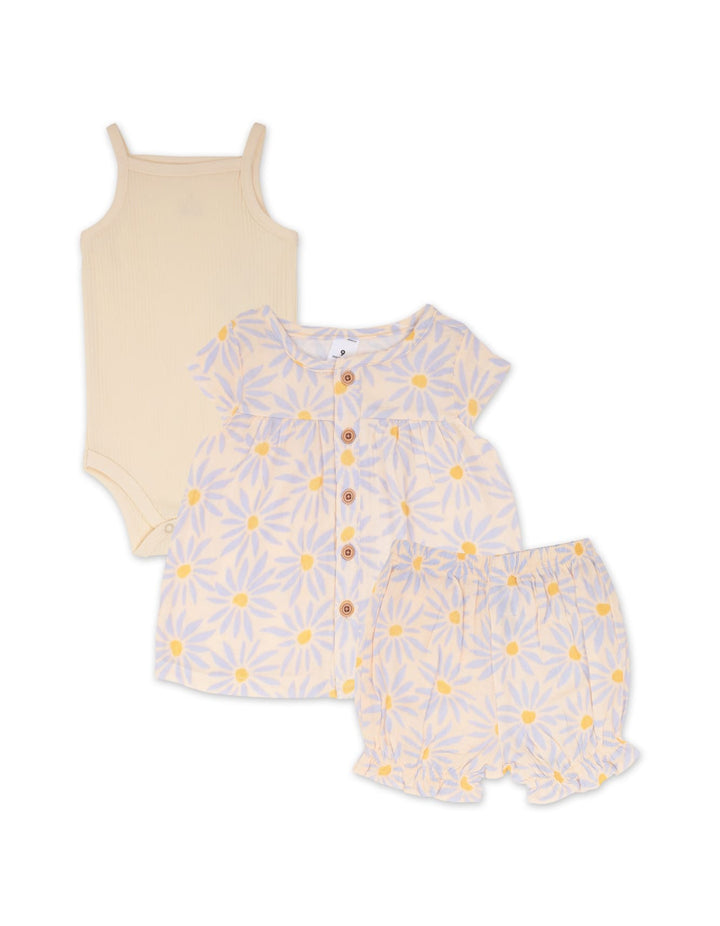 Baby Girl Summer 3 Pieces Dress Set Daisy Print at Zubaidas
