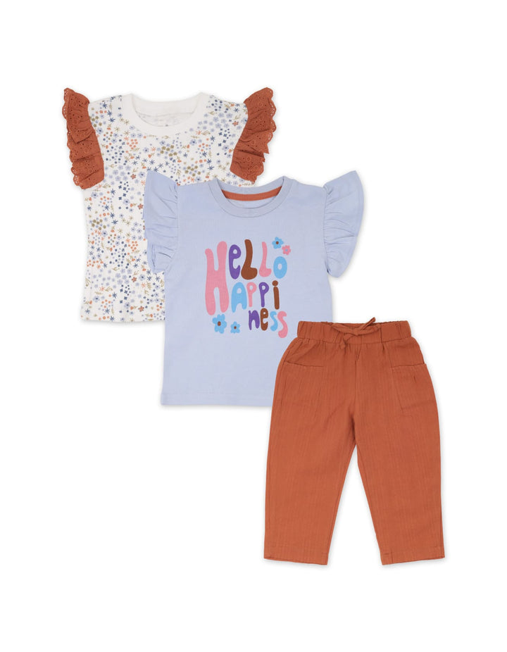 Baby Girl Summer 3 Pieces Dress Set Hello Happiness at Zubaidas