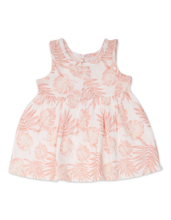 Baby Girl Summer 3 Pieces Dress Set Tropical Leaf Print Peach at Zubaidas Official Pakistan