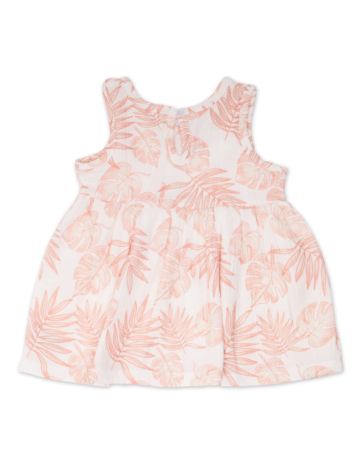Baby Girl Summer 3 Pieces Dress Set Tropical Leaf Print Peach at Zubaidas Best Online Baby and Kids Store in Pakistan