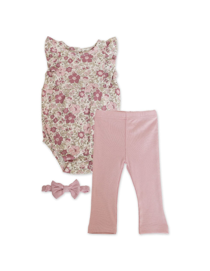 Baby Girl Summer 3 Pieces Outfit Set Floral Peach at Zubaidas